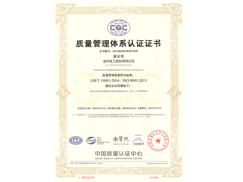 质量治理系统证书